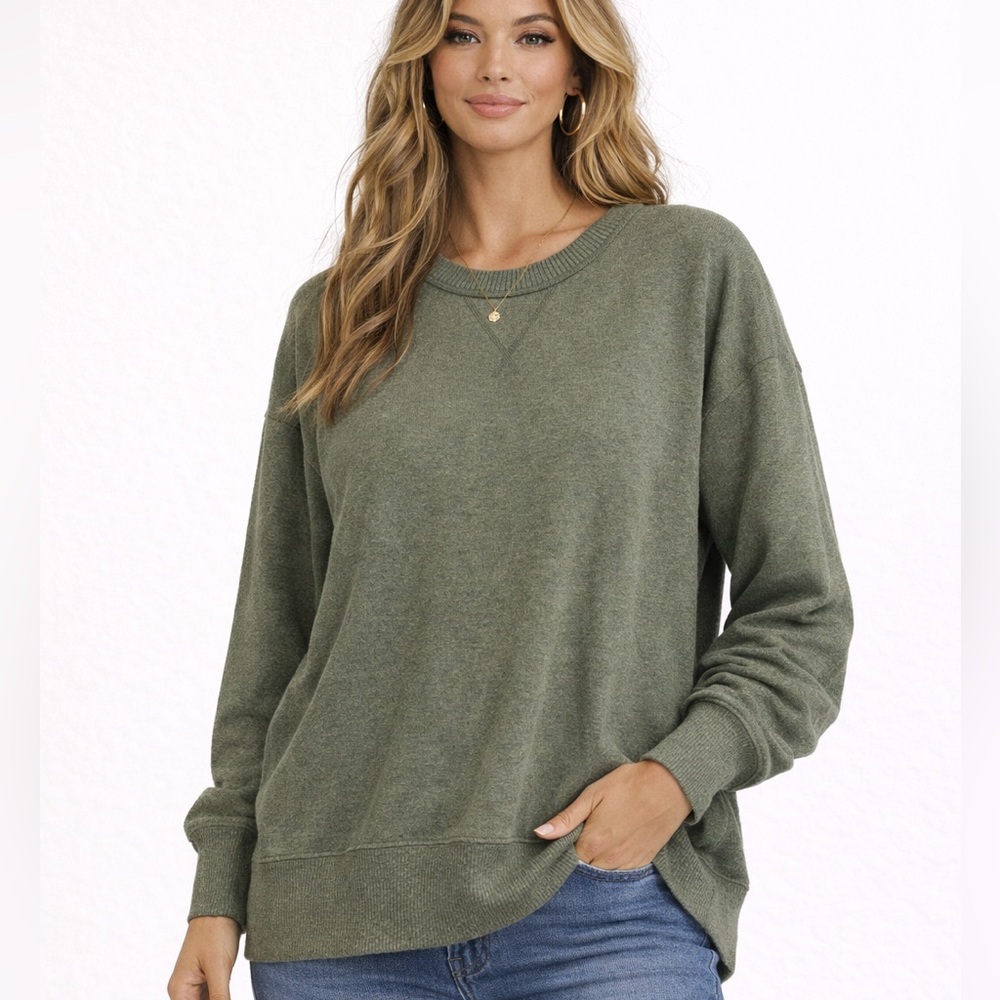 Aerie Oversized Green Heathered Pullover Crewneck‎ Sweatshirt Women's Size S